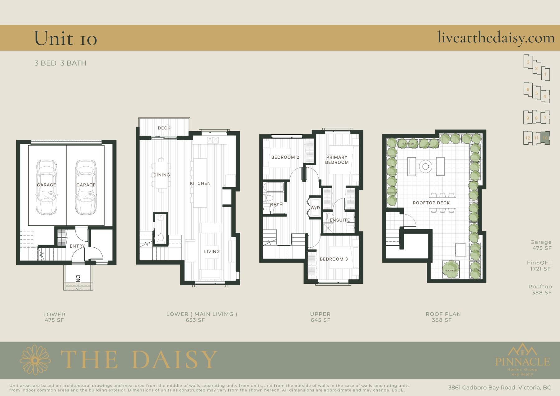 Unit 10 floorplan, three bedrooms across four levels