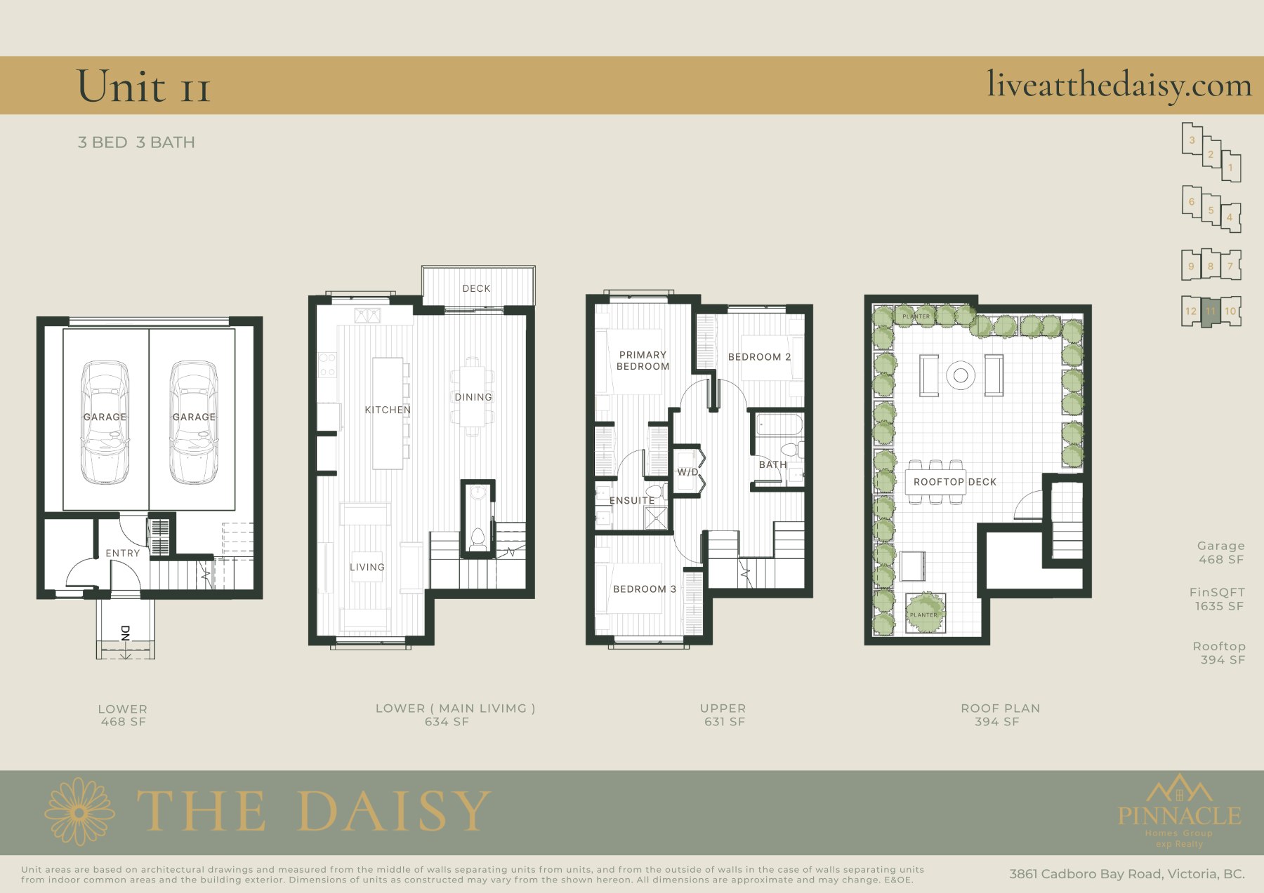 Unit 11 floorplan, three bedrooms across four levels