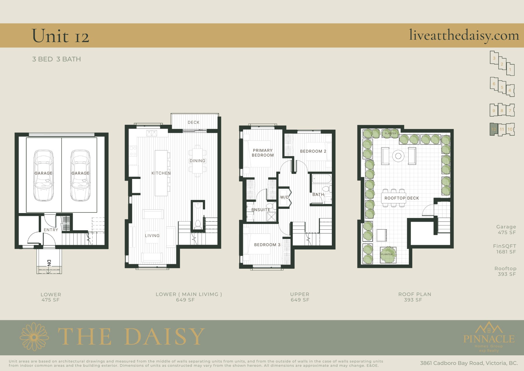 Unit 12 floorplan, three bedrooms across four levels