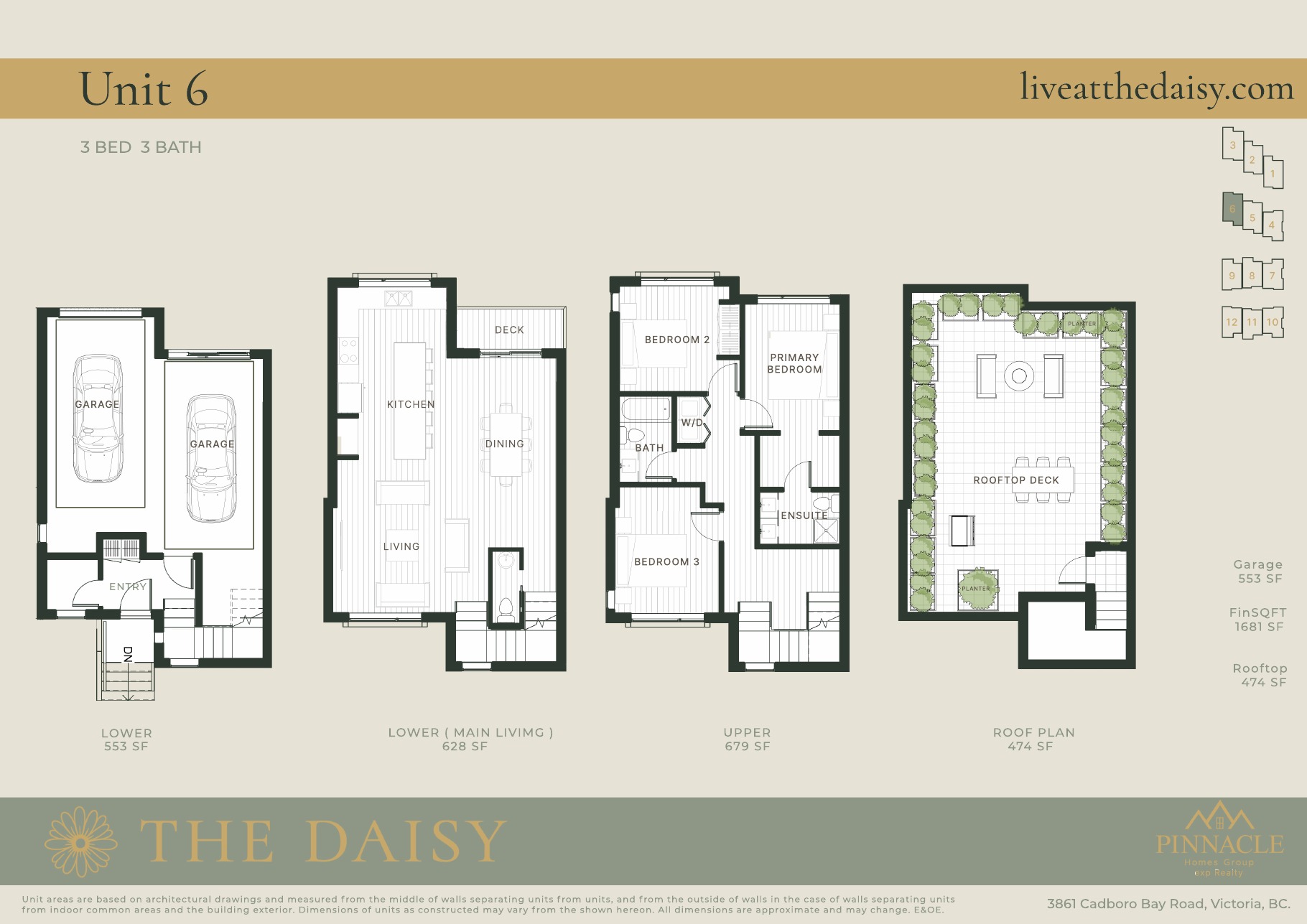 Unit 6 floorplan, three bedrooms across four levels