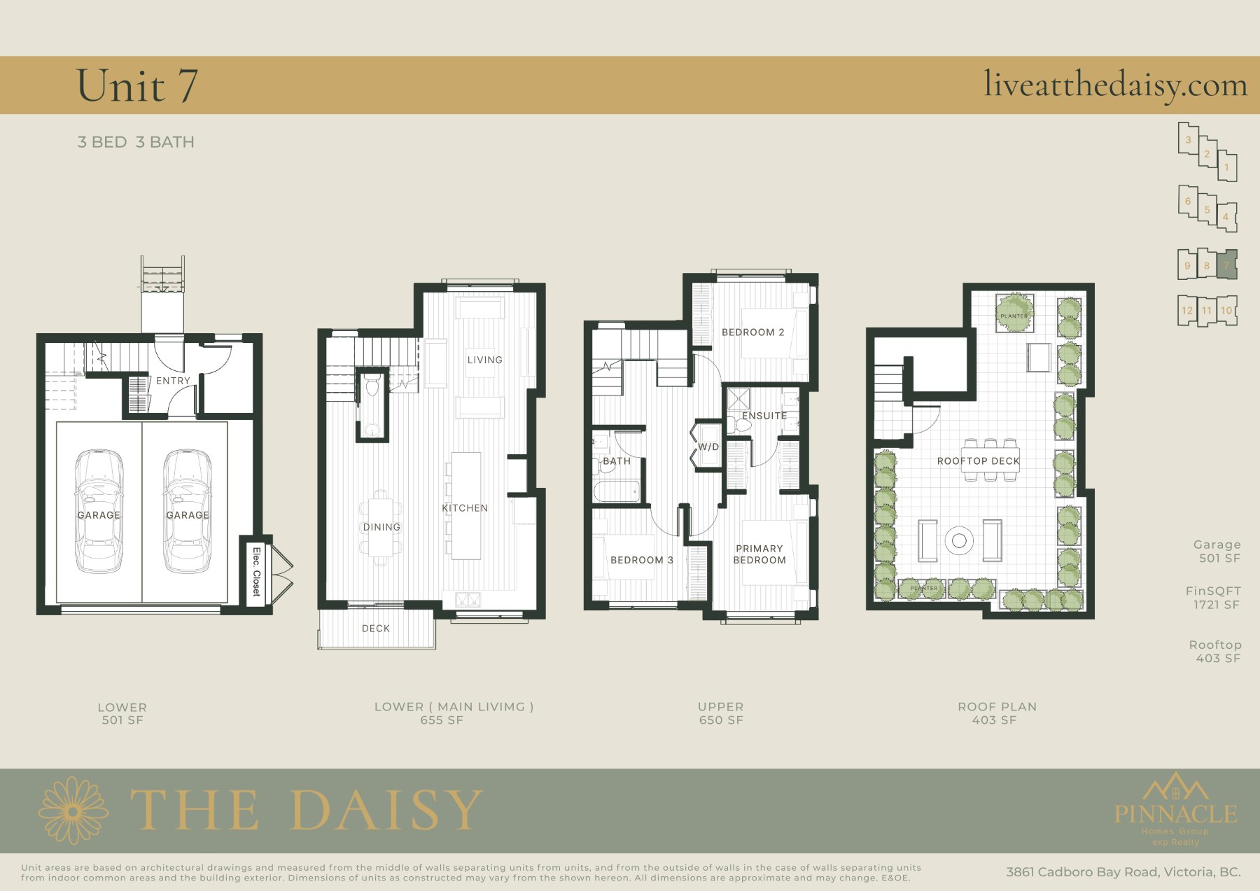 Unit 7 floorplan, three bedrooms across four levels