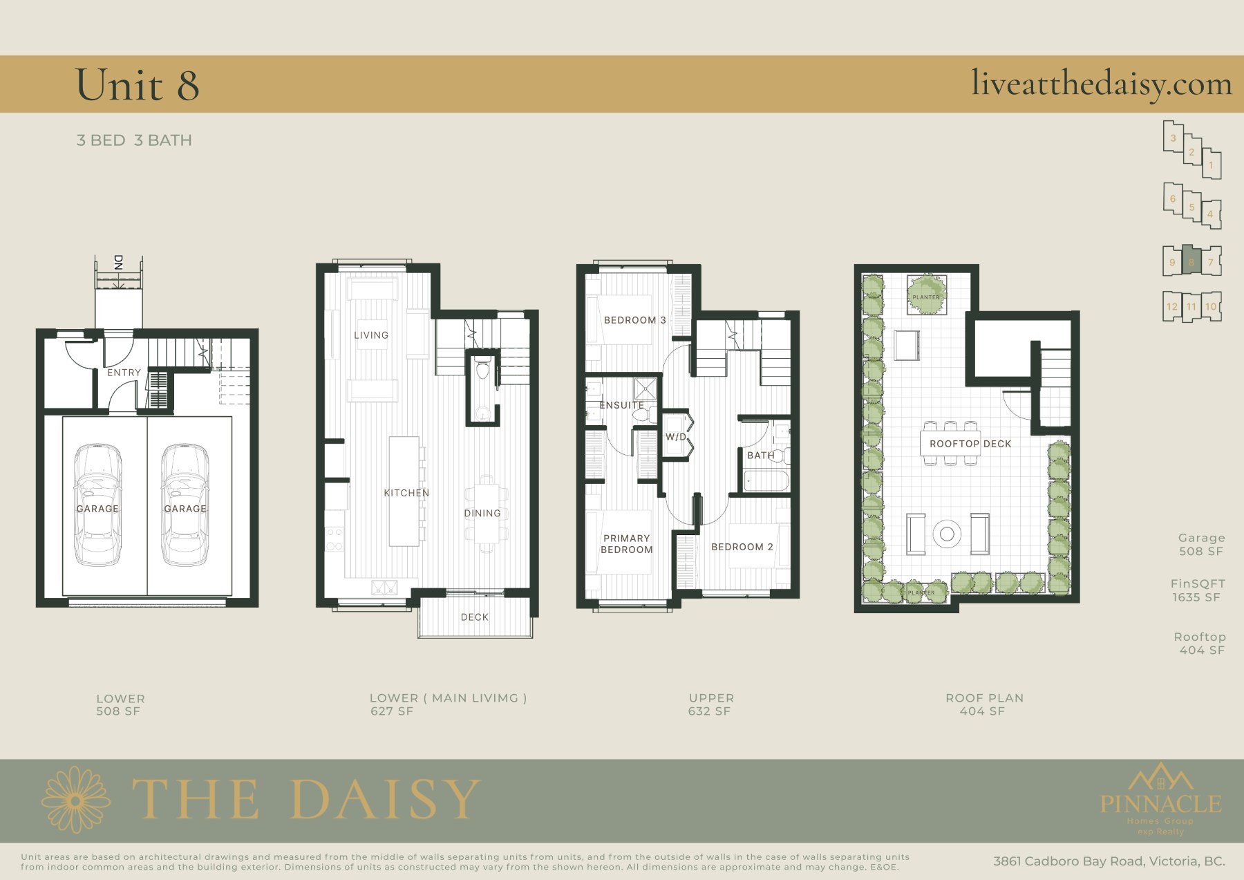 Unit 8 floorplan, three bedrooms across four levels